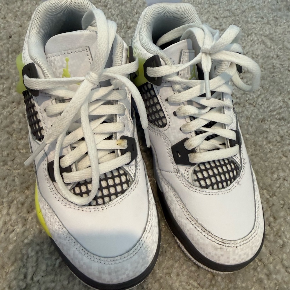 Jordan Kids White and Neon Yellow/Black Basketball Sneakers